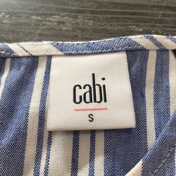 CAbi #5343 Women's Wing Top Size Small Blue White Striped Linen Blend - Picture 8 of 10